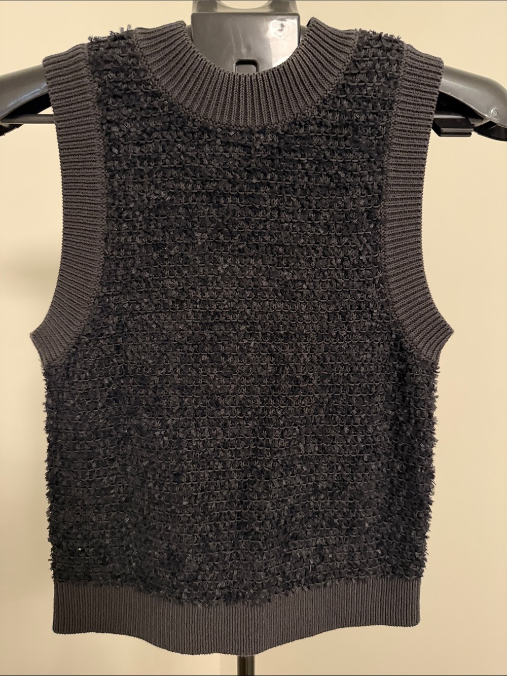 Club Monaco Black Textured Sleeveless Crew Sweater